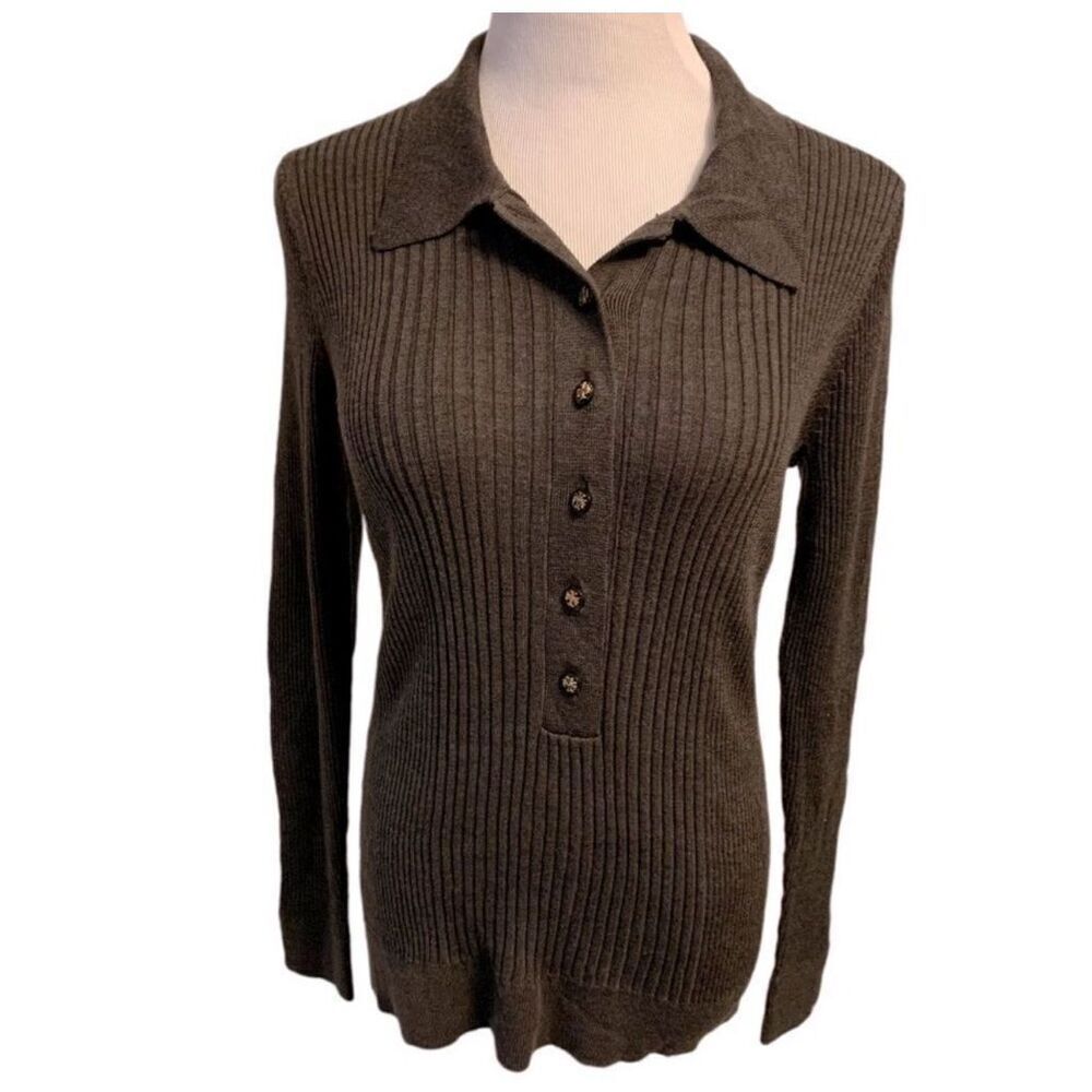 New! Tory Burch Brown Ribbed Sweater Sz M